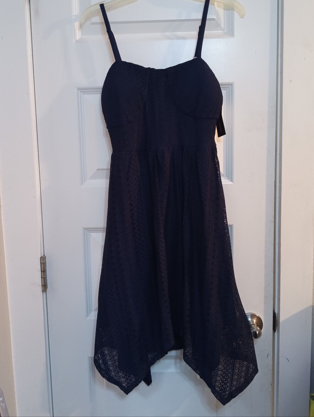 No Boundaries Navy Blue Asymmetrical Eyelet Sundress